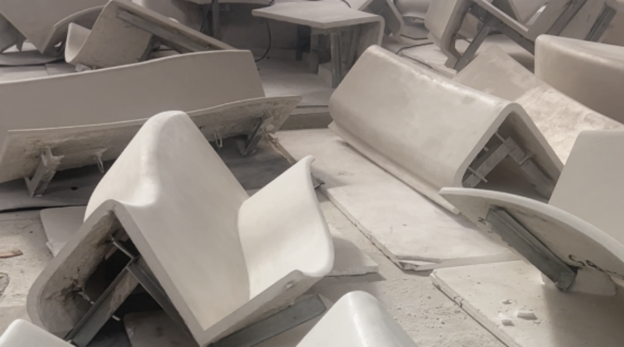 武漢商場(chǎng)水磨石GRC坐凳造型工程